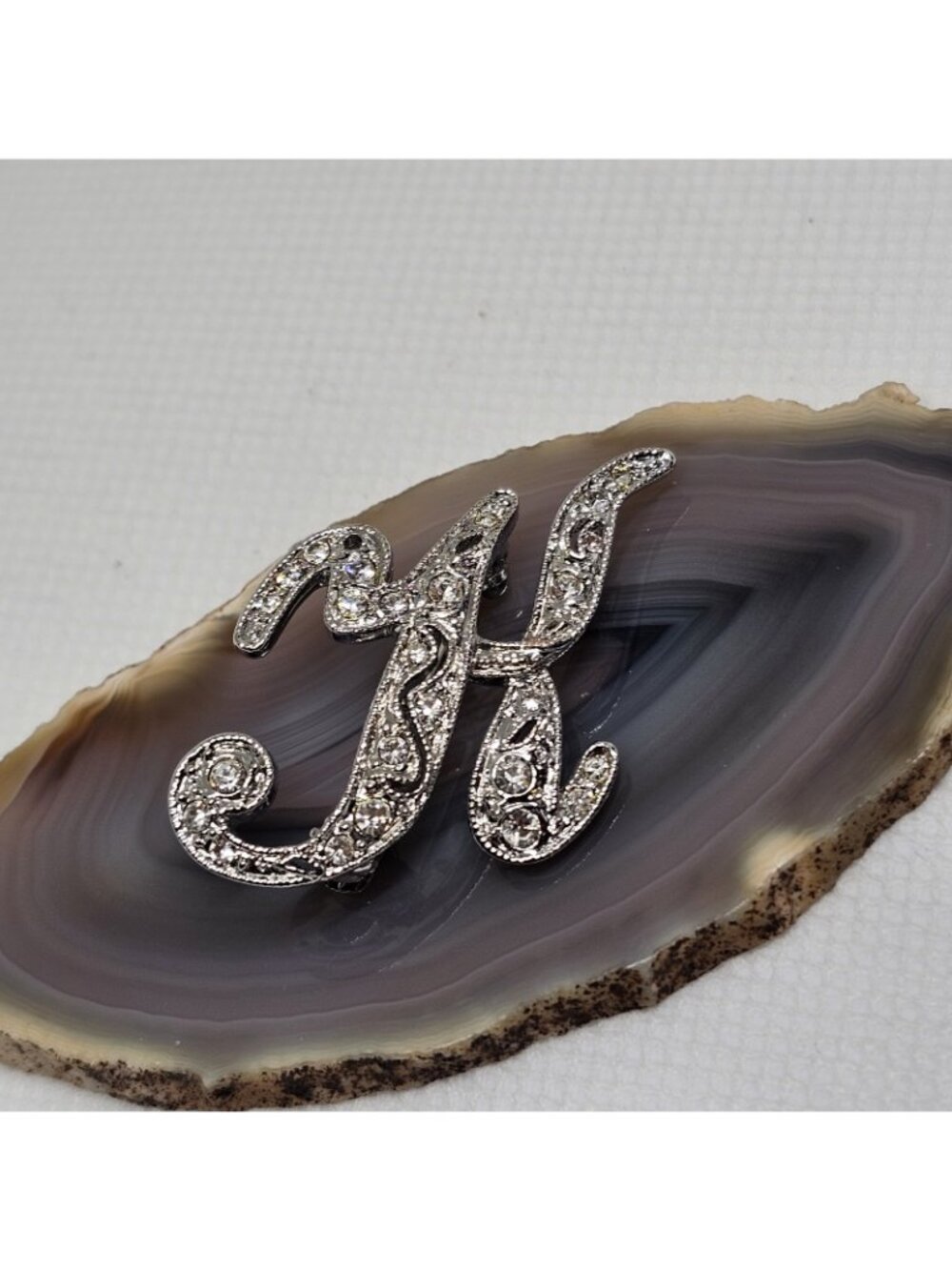 Vintage MONET Silver Tone Rhinestone K Letter Brooch 80s/90s Initial Pin Jewelry